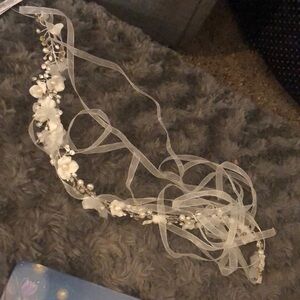 Handmade Ribbon & Crystal Flower Wedding Headpiece NWT